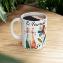 Whimsical Cat Ceramic Mug - Cute Cat Lover Gift, Floral Art, Funny Coffee Cup, Home Decor, Perfect for Birthdays and Holidays