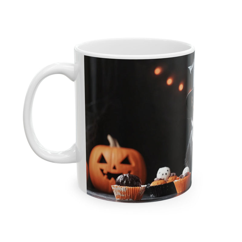 Halloween Cat Mug, Spooky Pet Lover Gift, Ceramic Coffee Cup, Cute Halloween Decor, Fall Drinkware, Black Cat Mug