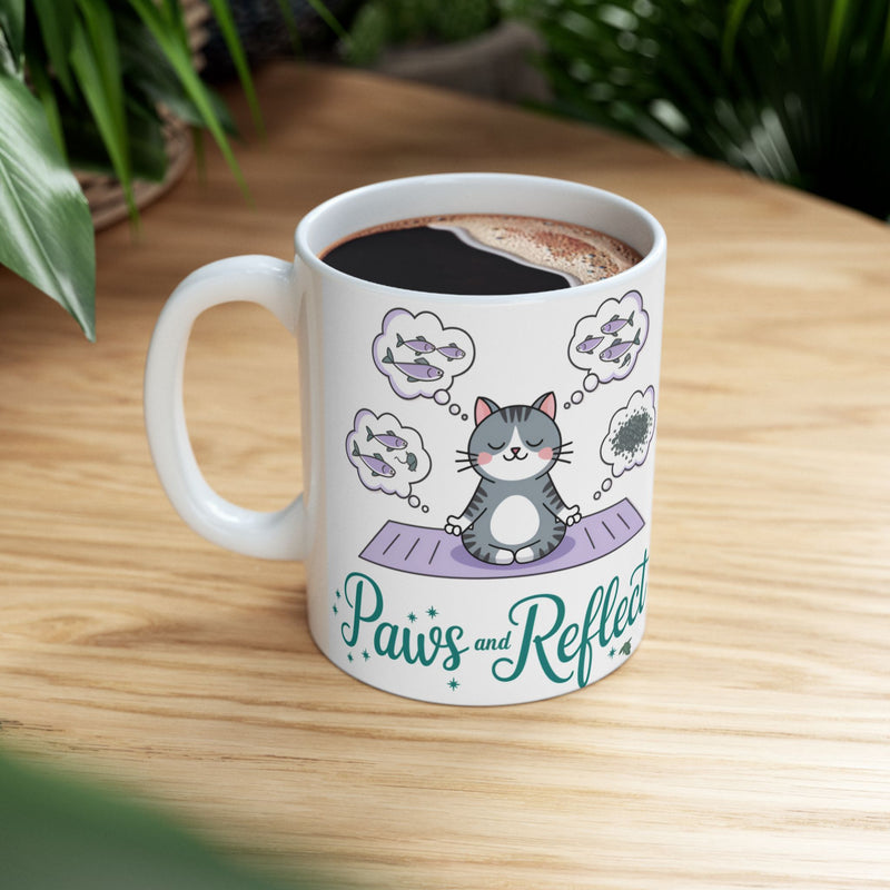 Meditative Cat Ceramic Mug | Reflect & Pause, Cat Lover Gift, Mindfulness Accessory, Coffee & Tea Cup, Yoga & Wellness