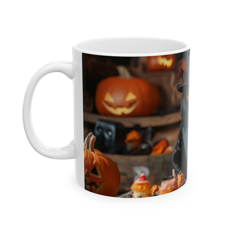 Halloween Cat Mug - Spooky Black Cat Ceramic Cup, Perfect for Autumn, Halloween, Cat Lovers, Gift Idea, Cozy Vibes