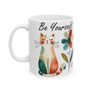 Whimsical Cat Ceramic Mug - Cute Cat Lover Gift, Floral Art, Funny Coffee Cup, Home Decor, Perfect for Birthdays and Holidays