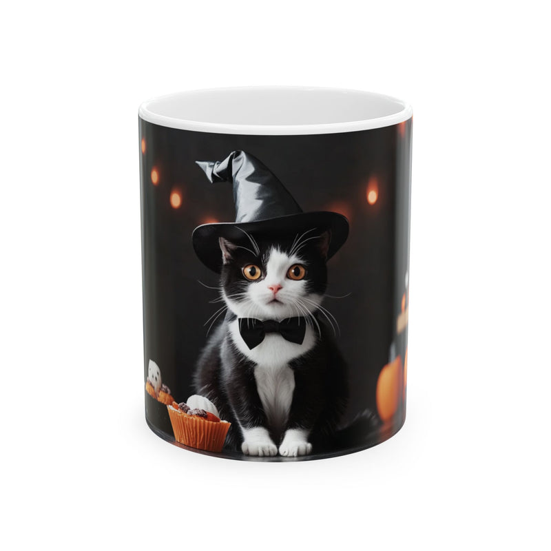 Halloween Cat Mug, Spooky Pet Lover Gift, Ceramic Coffee Cup, Cute Halloween Decor, Fall Drinkware, Black Cat Mug