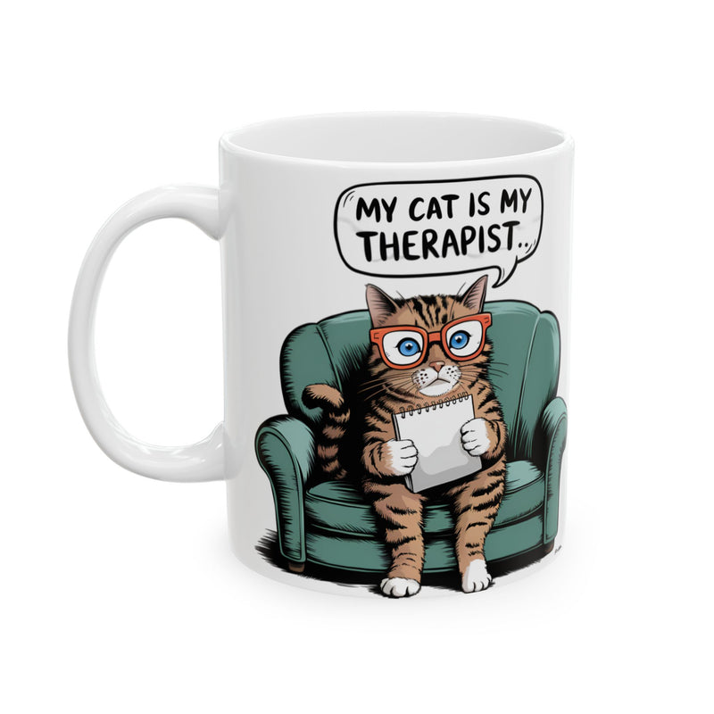 Funny Cat Therapist Mug, Gift for Cat Lovers, Cute Coffee Cup, Animal Humor, Office Mug, Pet Lover's Present