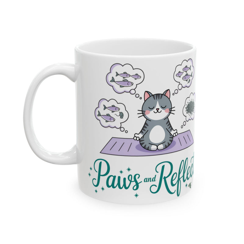 Meditative Cat Ceramic Mug | Reflect & Pause, Cat Lover Gift, Mindfulness Accessory, Coffee & Tea Cup, Yoga & Wellness